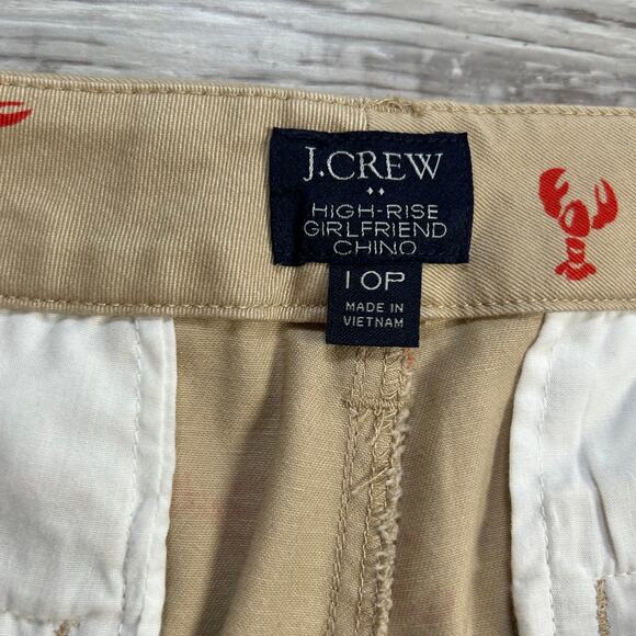 J.Crew Lobster Print Chino Pants High Rise Khaki Red Embroidered 10P - Picture 8 of 8